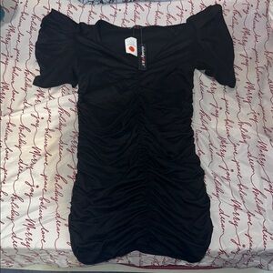 Black Ruched Off-Shoulder Dress